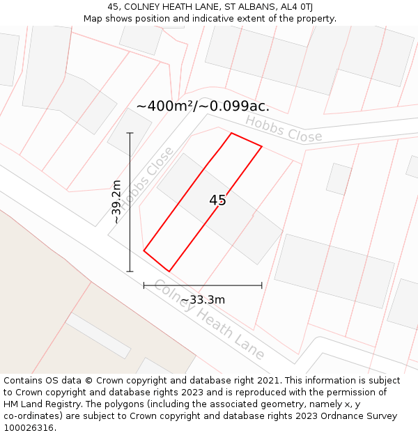 45, COLNEY HEATH LANE, ST ALBANS, AL4 0TJ: Plot and title map