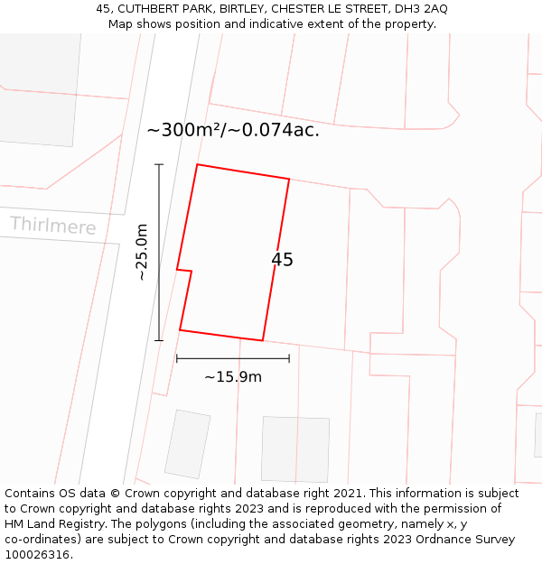 45, CUTHBERT PARK, BIRTLEY, CHESTER LE STREET, DH3 2AQ: Plot and title map