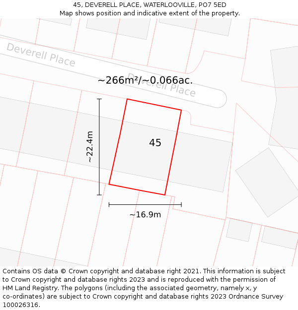 45, DEVERELL PLACE, WATERLOOVILLE, PO7 5ED: Plot and title map