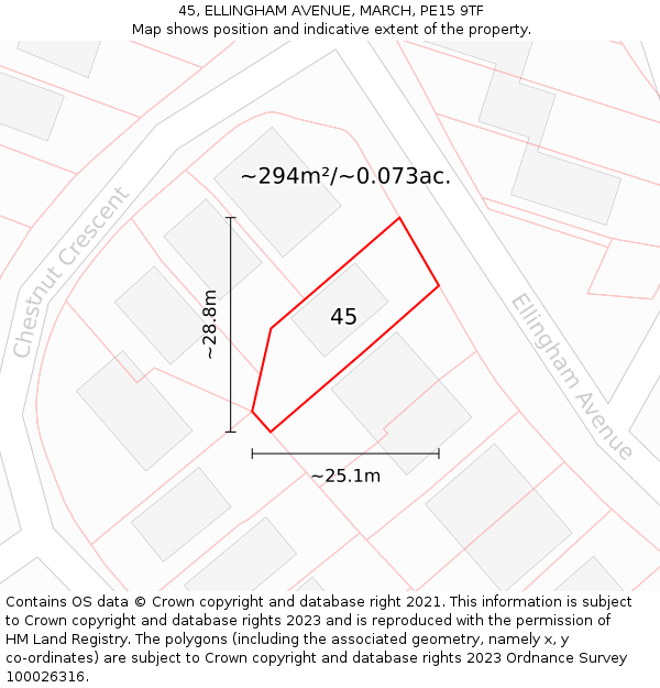 45, ELLINGHAM AVENUE, MARCH, PE15 9TF: Plot and title map