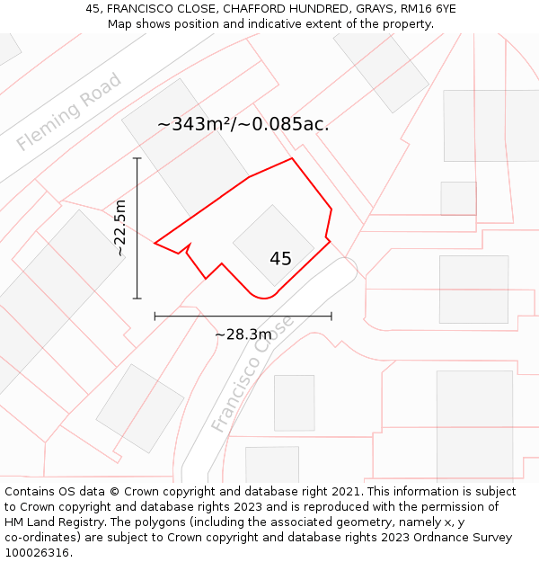 45, FRANCISCO CLOSE, CHAFFORD HUNDRED, GRAYS, RM16 6YE: Plot and title map