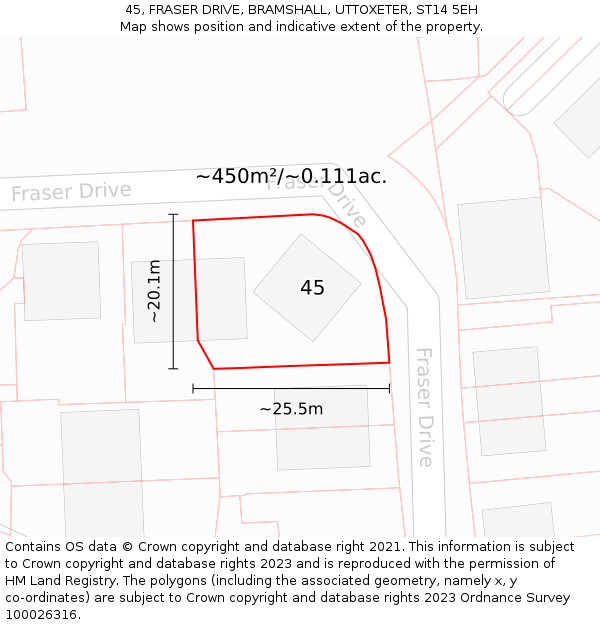 45, FRASER DRIVE, BRAMSHALL, UTTOXETER, ST14 5EH: Plot and title map