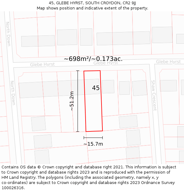 45, GLEBE HYRST, SOUTH CROYDON, CR2 9JJ: Plot and title map