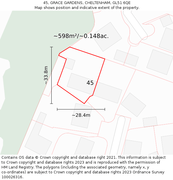 45, GRACE GARDENS, CHELTENHAM, GL51 6QE: Plot and title map