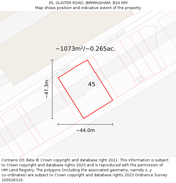 45, GUNTER ROAD, BIRMINGHAM, B24 0RY: Plot and title map