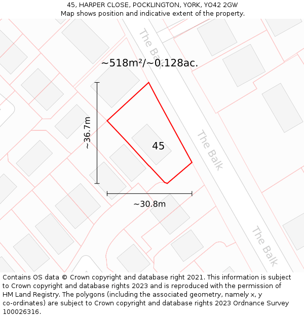 45, HARPER CLOSE, POCKLINGTON, YORK, YO42 2GW: Plot and title map