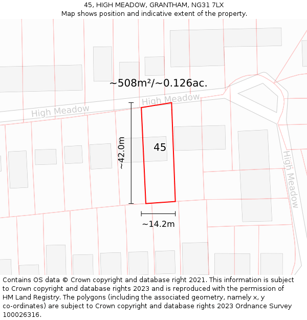 45, HIGH MEADOW, GRANTHAM, NG31 7LX: Plot and title map