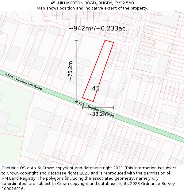 45, HILLMORTON ROAD, RUGBY, CV22 5AB: Plot and title map