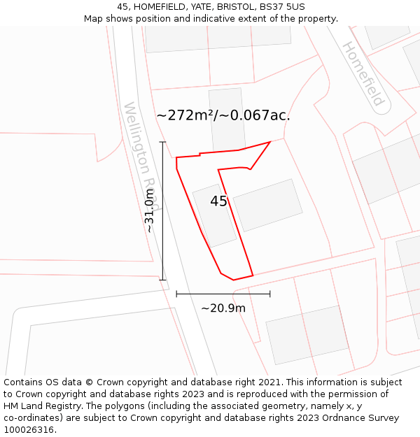 45, HOMEFIELD, YATE, BRISTOL, BS37 5US: Plot and title map