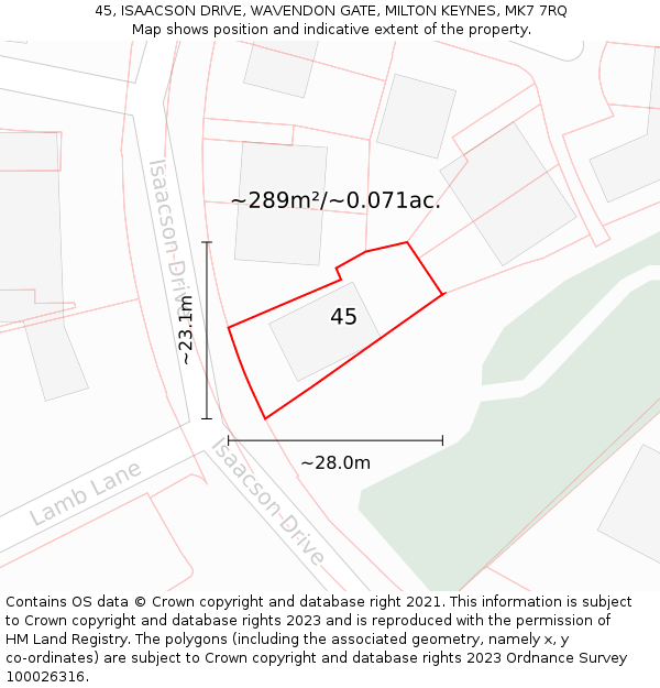 45, ISAACSON DRIVE, WAVENDON GATE, MILTON KEYNES, MK7 7RQ: Plot and title map