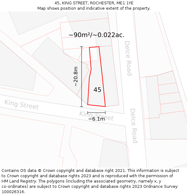 45, KING STREET, ROCHESTER, ME1 1YE: Plot and title map