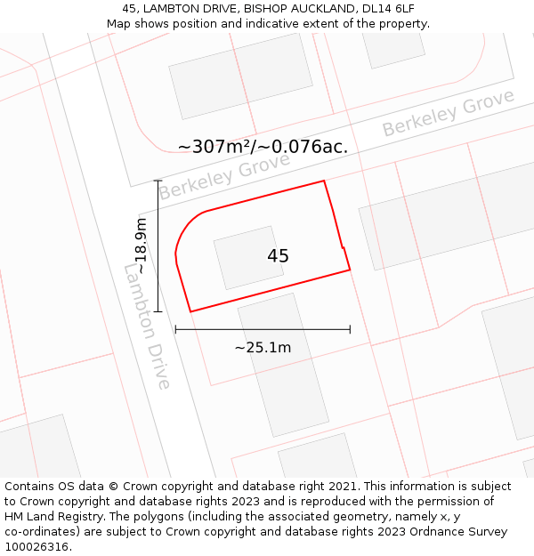 45, LAMBTON DRIVE, BISHOP AUCKLAND, DL14 6LF: Plot and title map