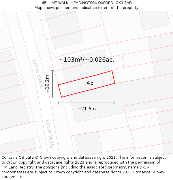 45, LIME WALK, HEADINGTON, OXFORD, OX3 7AB: Plot and title map