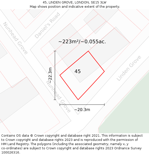 45, LINDEN GROVE, LONDON, SE15 3LW: Plot and title map