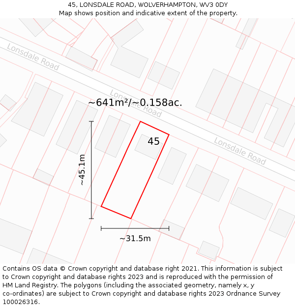 45, LONSDALE ROAD, WOLVERHAMPTON, WV3 0DY: Plot and title map