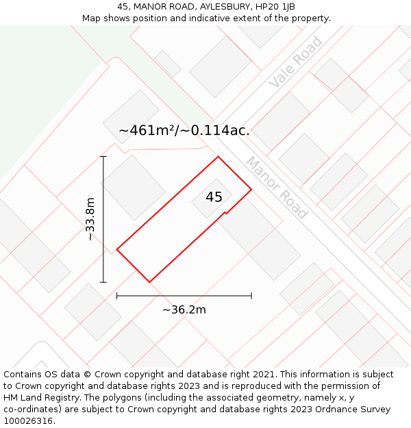 45, MANOR ROAD, AYLESBURY, HP20 1JB: Plot and title map