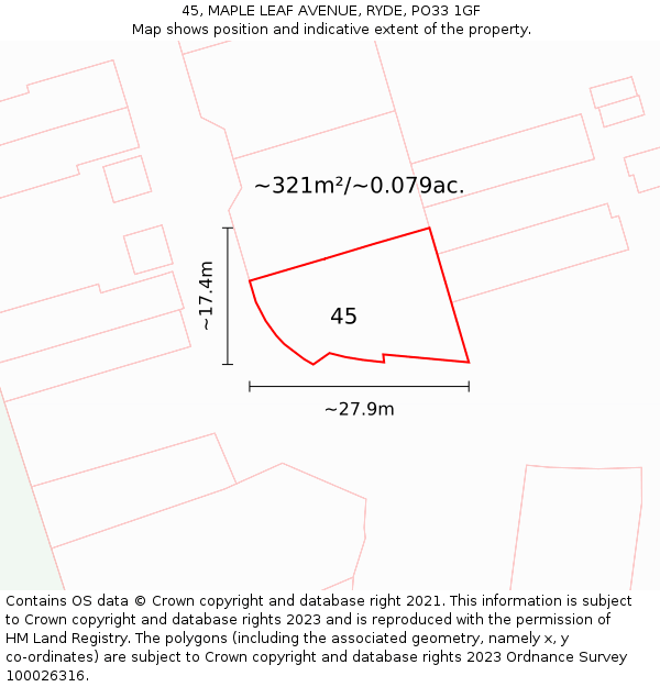 45, MAPLE LEAF AVENUE, RYDE, PO33 1GF: Plot and title map