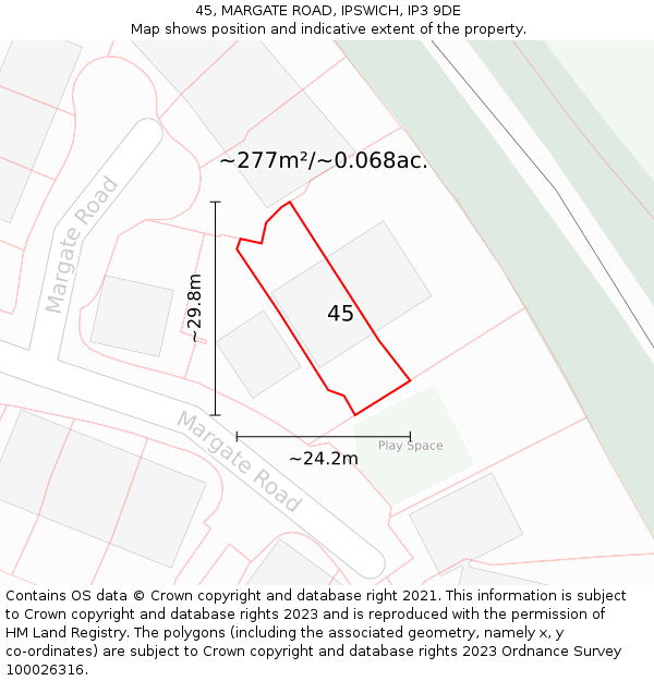 45, MARGATE ROAD, IPSWICH, IP3 9DE: Plot and title map