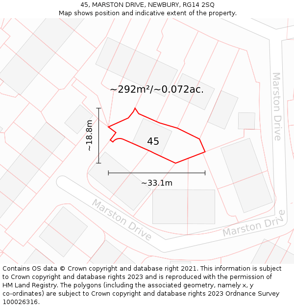 45, MARSTON DRIVE, NEWBURY, RG14 2SQ: Plot and title map