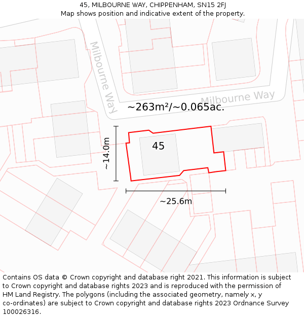 45, MILBOURNE WAY, CHIPPENHAM, SN15 2FJ: Plot and title map