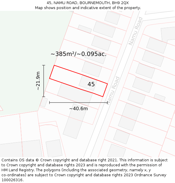 45, NAMU ROAD, BOURNEMOUTH, BH9 2QX: Plot and title map