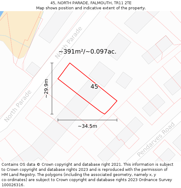 45, NORTH PARADE, FALMOUTH, TR11 2TE: Plot and title map