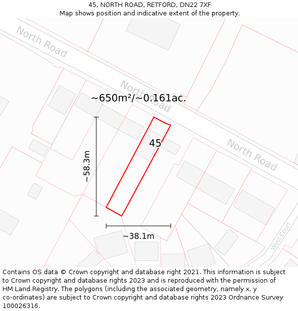 45, NORTH ROAD, RETFORD, DN22 7XF: Plot and title map