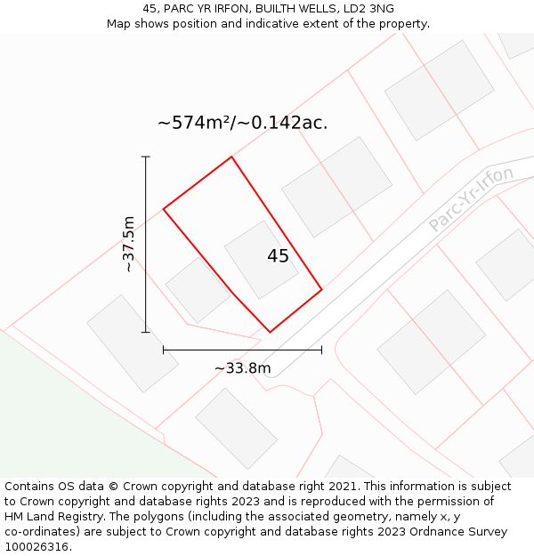 45, PARC YR IRFON, BUILTH WELLS, LD2 3NG: Plot and title map