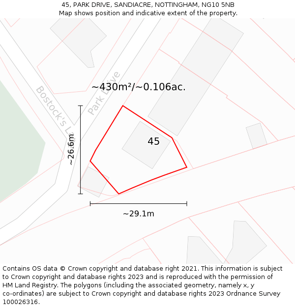 45, PARK DRIVE, SANDIACRE, NOTTINGHAM, NG10 5NB: Plot and title map