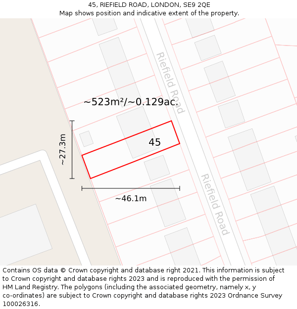 45, RIEFIELD ROAD, LONDON, SE9 2QE: Plot and title map