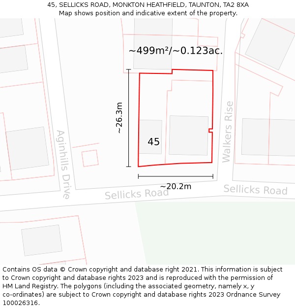 45, SELLICKS ROAD, MONKTON HEATHFIELD, TAUNTON, TA2 8XA: Plot and title map