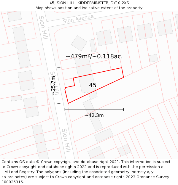 45, SION HILL, KIDDERMINSTER, DY10 2XS: Plot and title map