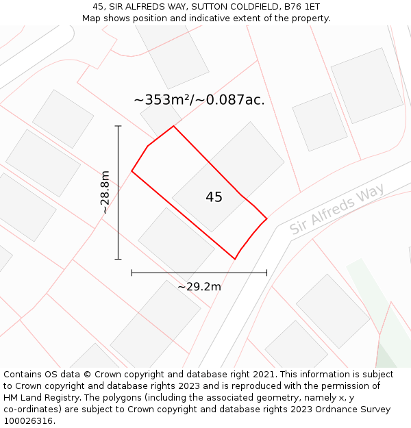 45, SIR ALFREDS WAY, SUTTON COLDFIELD, B76 1ET: Plot and title map