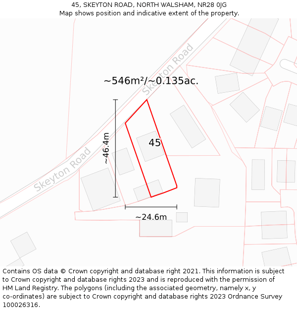 45, SKEYTON ROAD, NORTH WALSHAM, NR28 0JG: Plot and title map