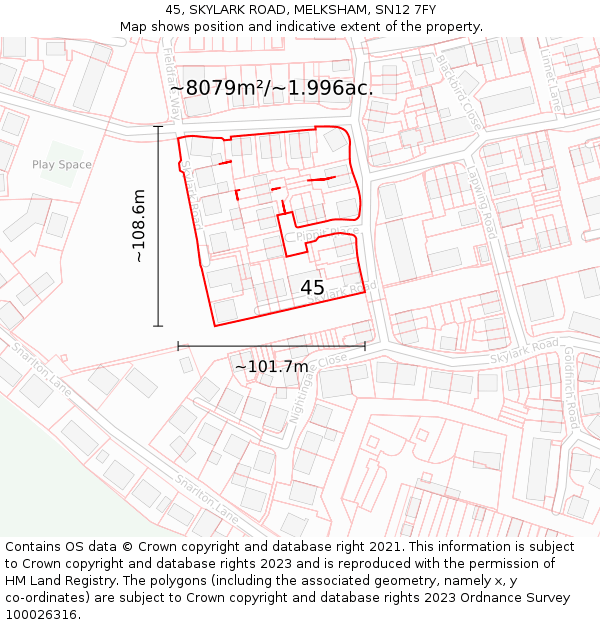 45, SKYLARK ROAD, MELKSHAM, SN12 7FY: Plot and title map