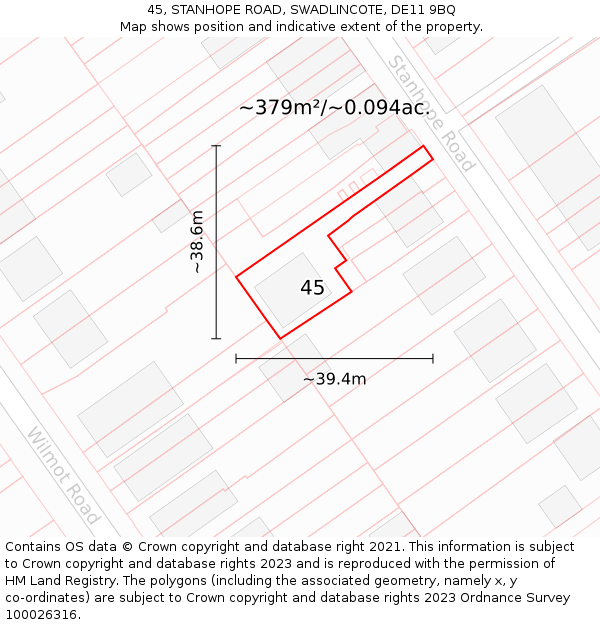 45, STANHOPE ROAD, SWADLINCOTE, DE11 9BQ: Plot and title map