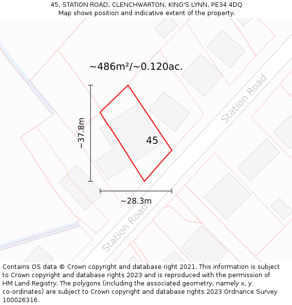 45, STATION ROAD, CLENCHWARTON, KING'S LYNN, PE34 4DQ: Plot and title map