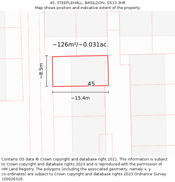 45, STEEPLEHALL, BASILDON, SS13 3HR: Plot and title map