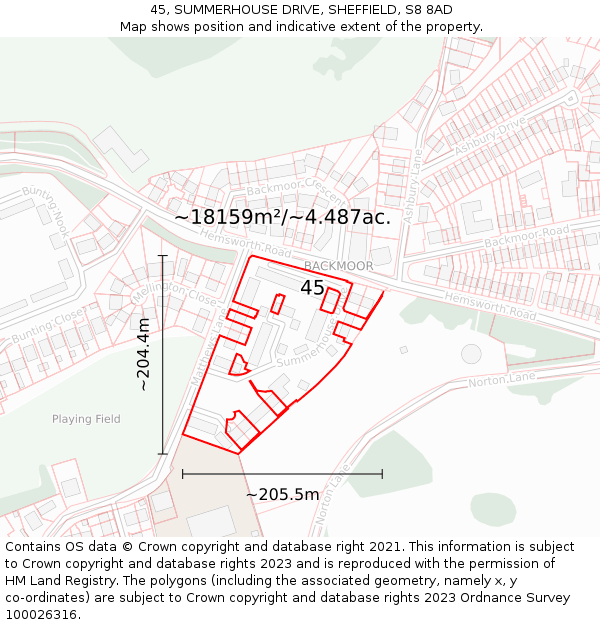 45, SUMMERHOUSE DRIVE, SHEFFIELD, S8 8AD: Plot and title map