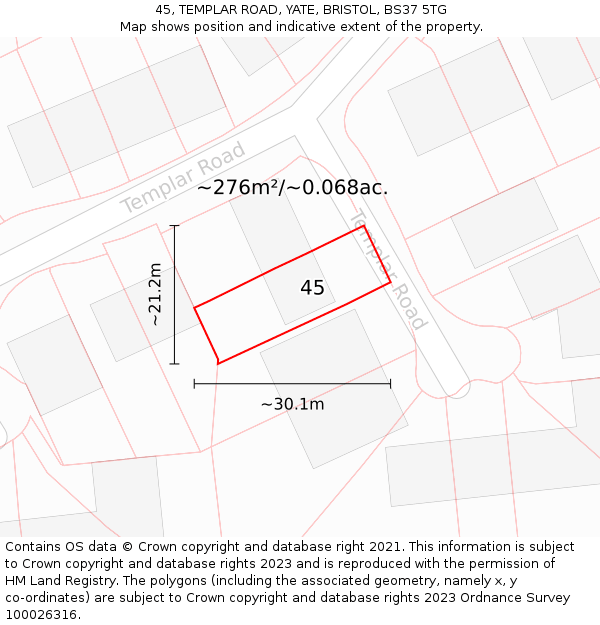 45, TEMPLAR ROAD, YATE, BRISTOL, BS37 5TG: Plot and title map