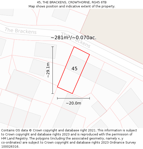 45, THE BRACKENS, CROWTHORNE, RG45 6TB: Plot and title map