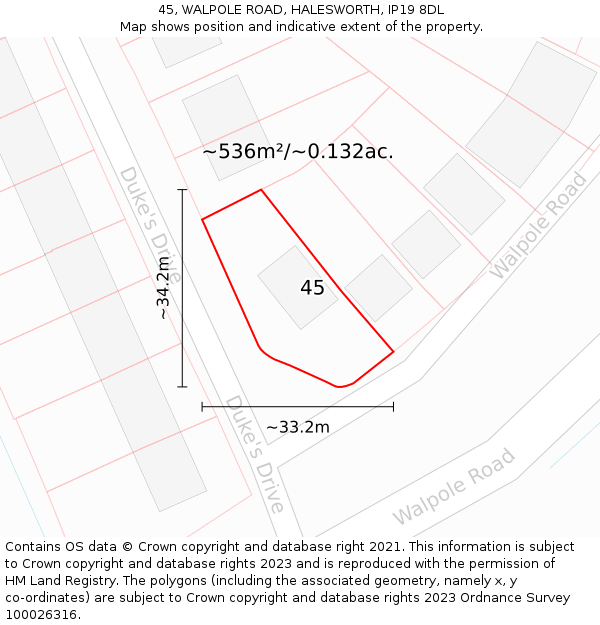 45, WALPOLE ROAD, HALESWORTH, IP19 8DL: Plot and title map