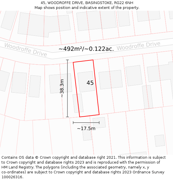 45, WOODROFFE DRIVE, BASINGSTOKE, RG22 6NH: Plot and title map