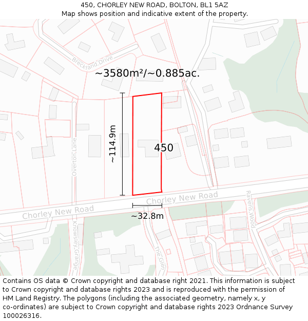 450, CHORLEY NEW ROAD, BOLTON, BL1 5AZ: Plot and title map