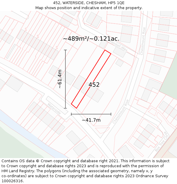 452, WATERSIDE, CHESHAM, HP5 1QE: Plot and title map