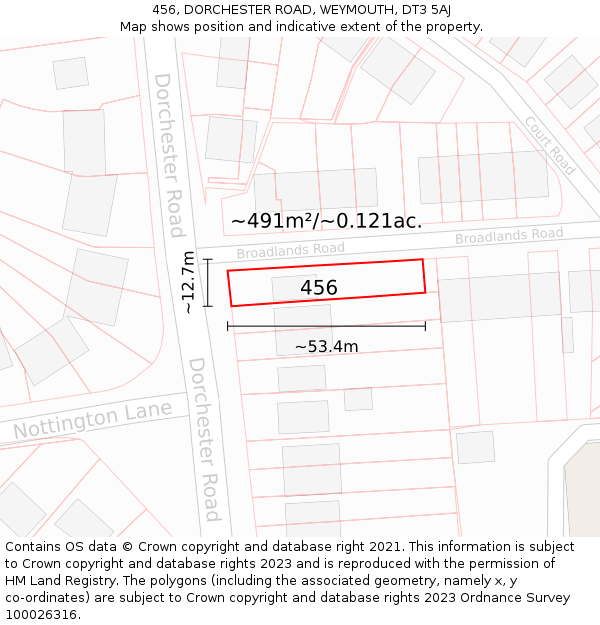 456, DORCHESTER ROAD, WEYMOUTH, DT3 5AJ: Plot and title map