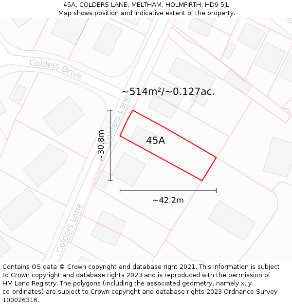 45A, COLDERS LANE, MELTHAM, HOLMFIRTH, HD9 5JL: Plot and title map