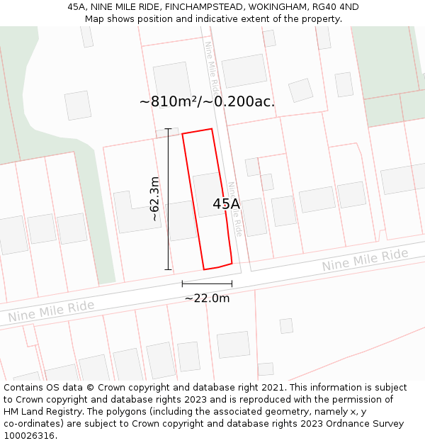 45A, NINE MILE RIDE, FINCHAMPSTEAD, WOKINGHAM, RG40 4ND: Plot and title map