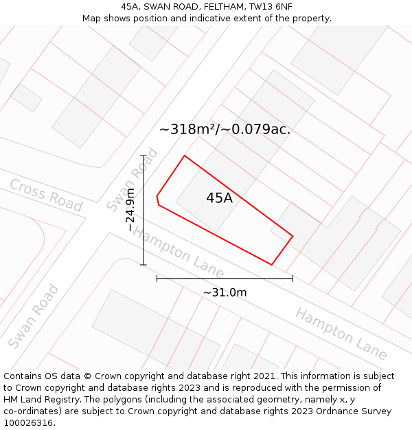 45A, SWAN ROAD, FELTHAM, TW13 6NF: Plot and title map