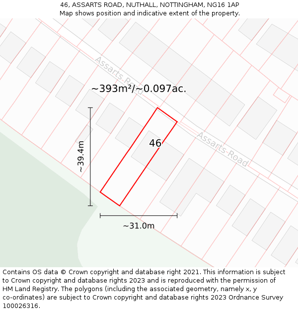 46, ASSARTS ROAD, NUTHALL, NOTTINGHAM, NG16 1AP: Plot and title map